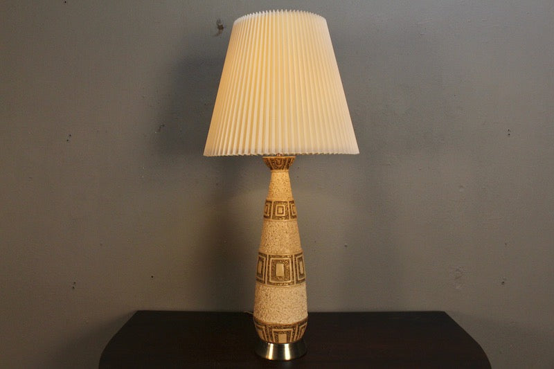 Tall Mid Century Gold & Tan Chalkware Table Lamp