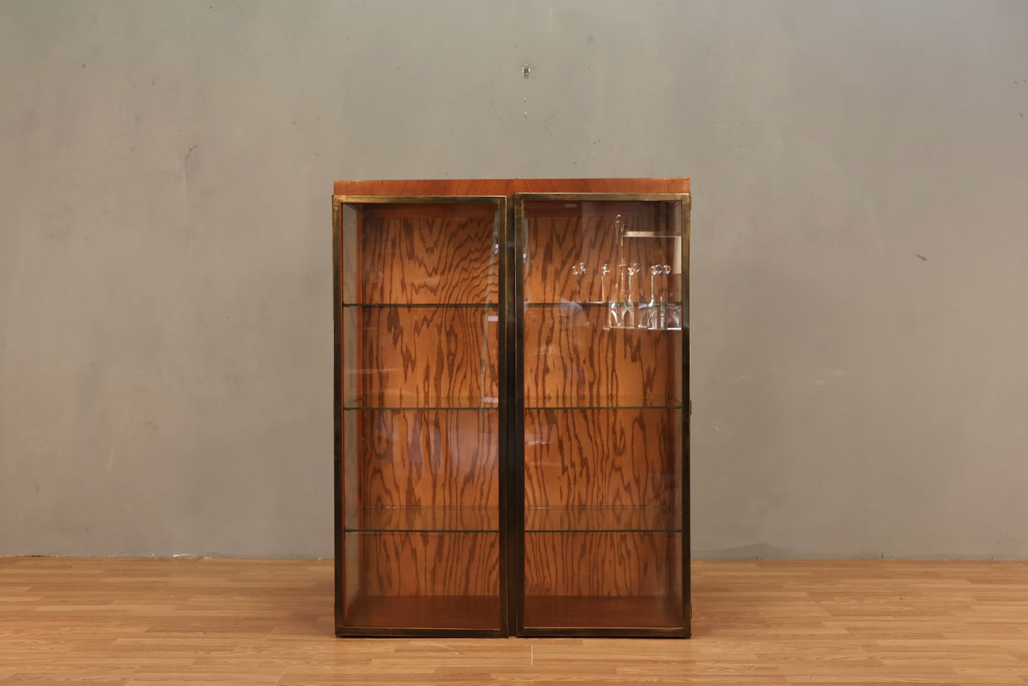 Mid Century Brass & Glass Illuminated Bookcase