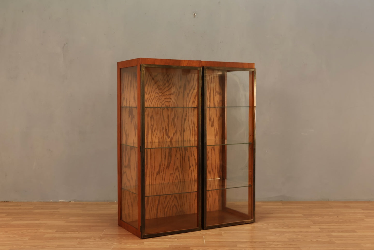 Mid Century Brass & Glass Illuminated Bookcase
