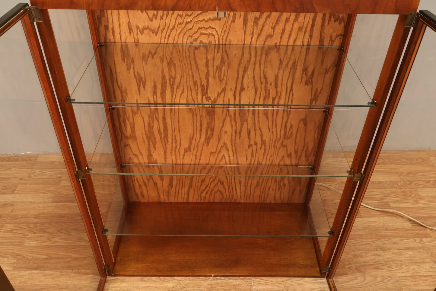 Mid Century Brass & Glass Illuminated Bookcase