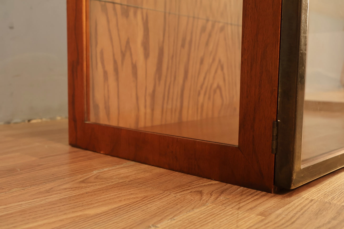 Mid Century Brass & Glass Illuminated Bookcase