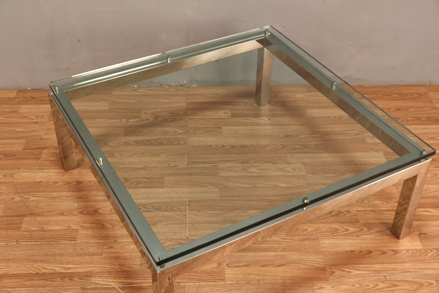 Large Luxe Chrome & Glass Square Coffee Table - ONLINE ONLY