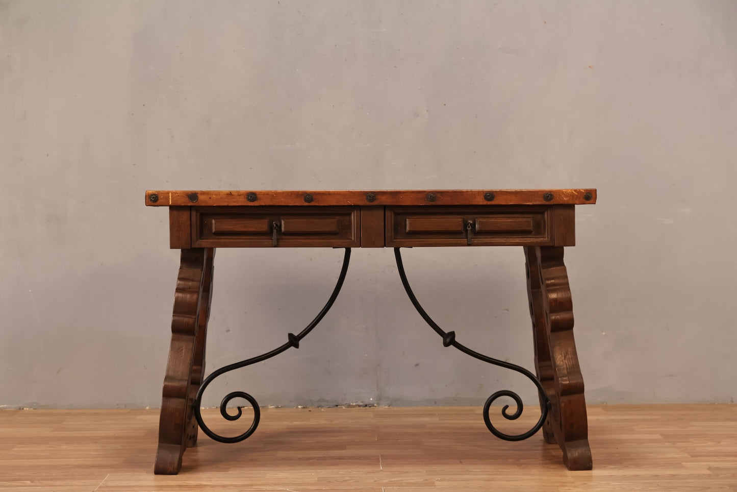 Spanish-Style Leather-Top Console Table