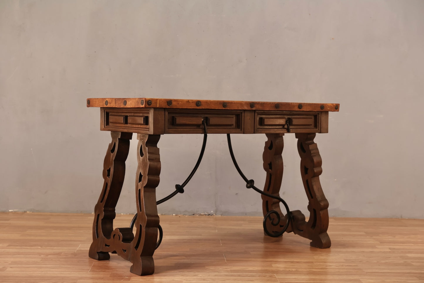 Spanish-Style Leather-Top Console Table