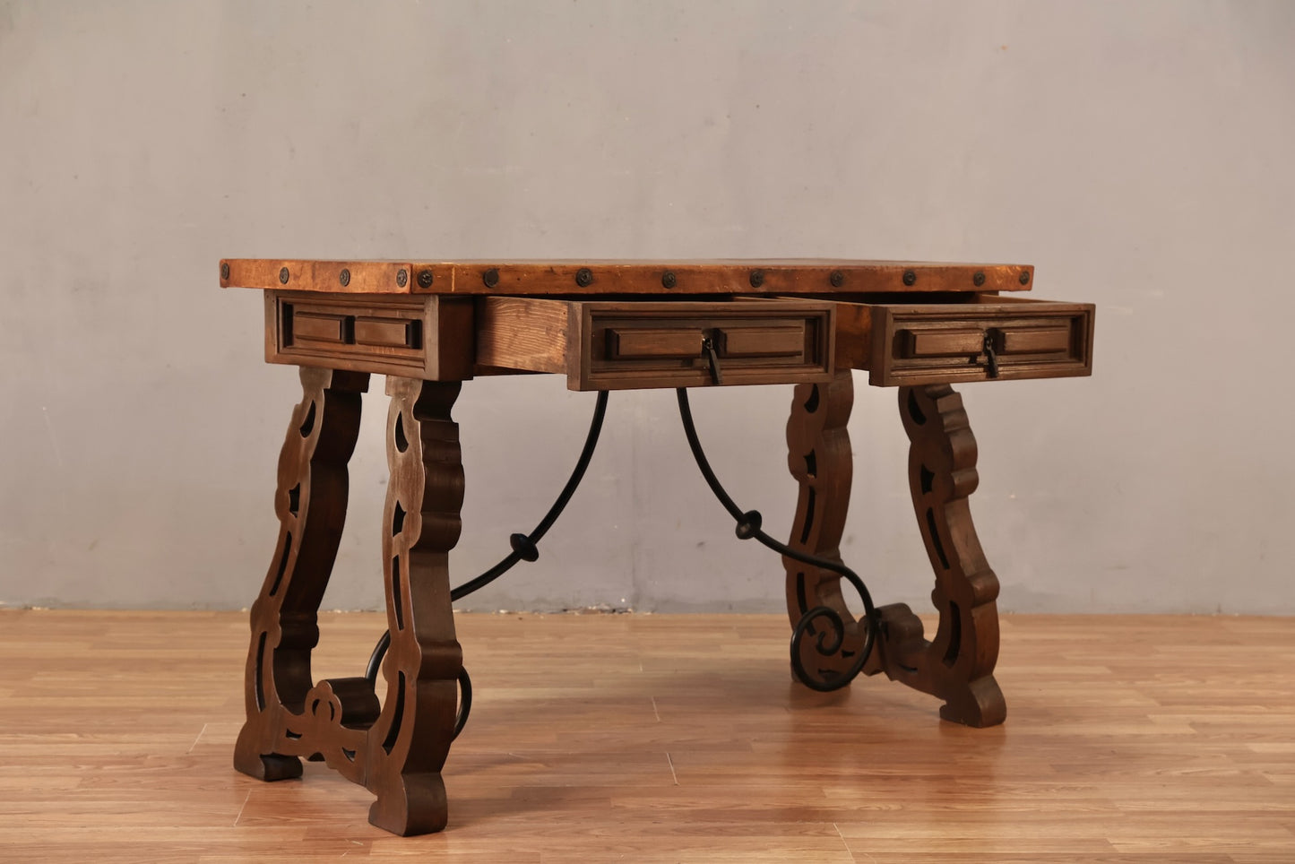 Spanish-Style Leather-Top Console Table