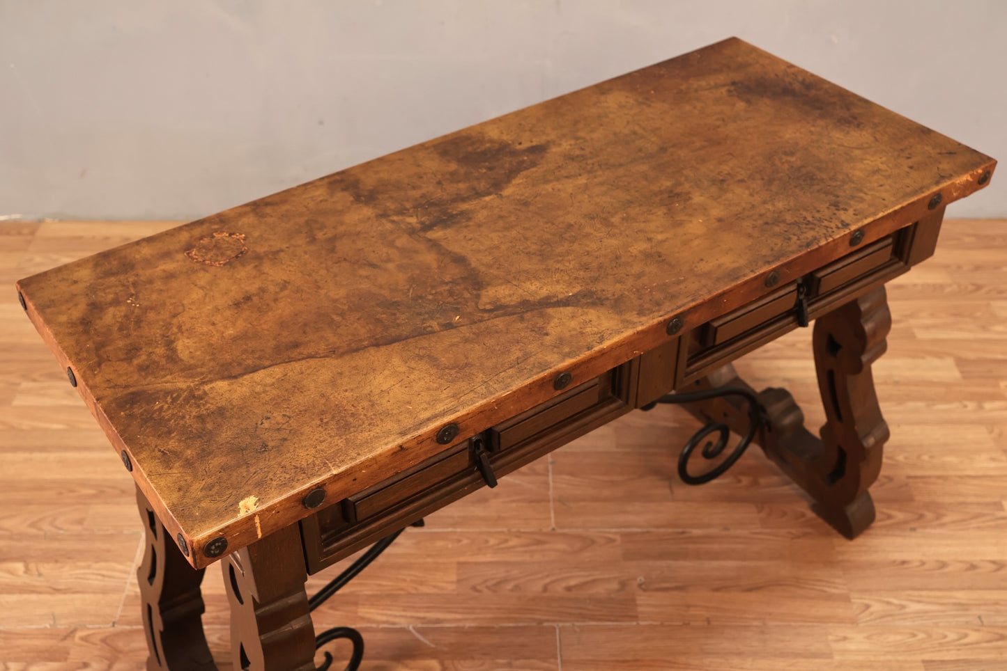 Spanish-Style Leather-Top Console Table