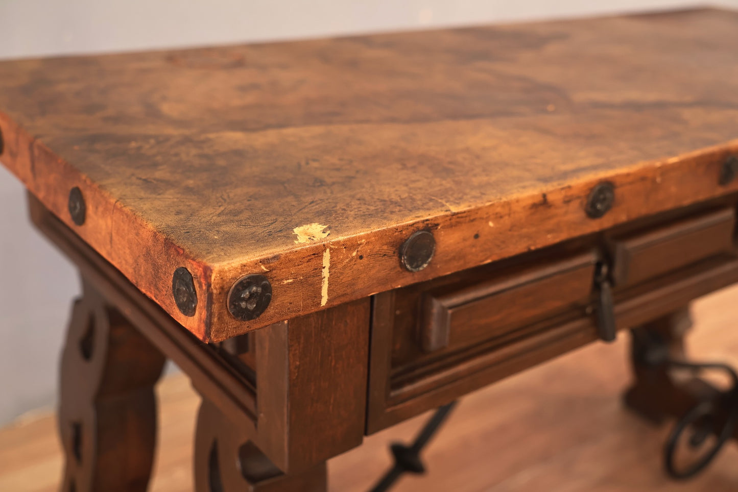 Spanish-Style Leather-Top Console Table