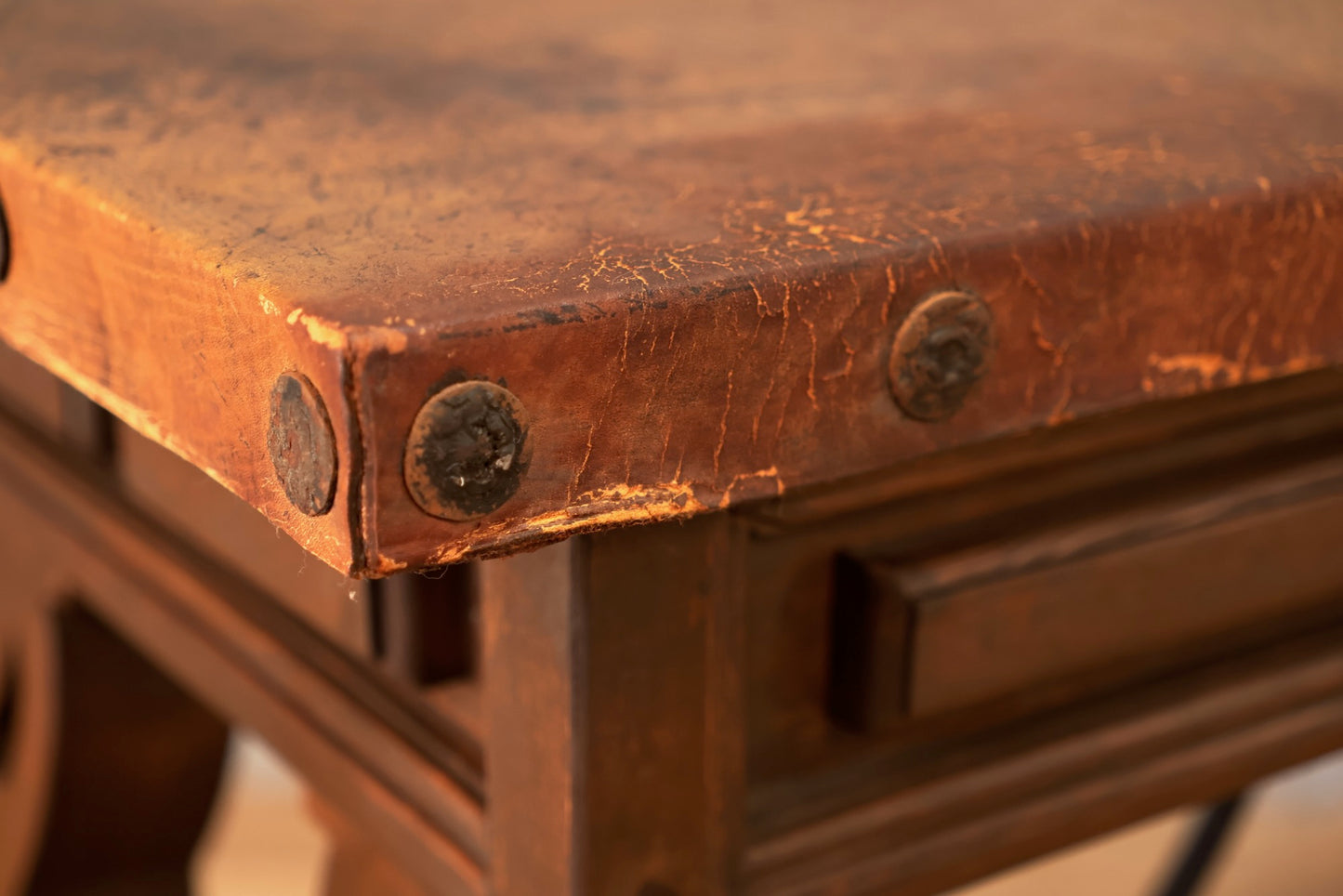 Spanish-Style Leather-Top Console Table