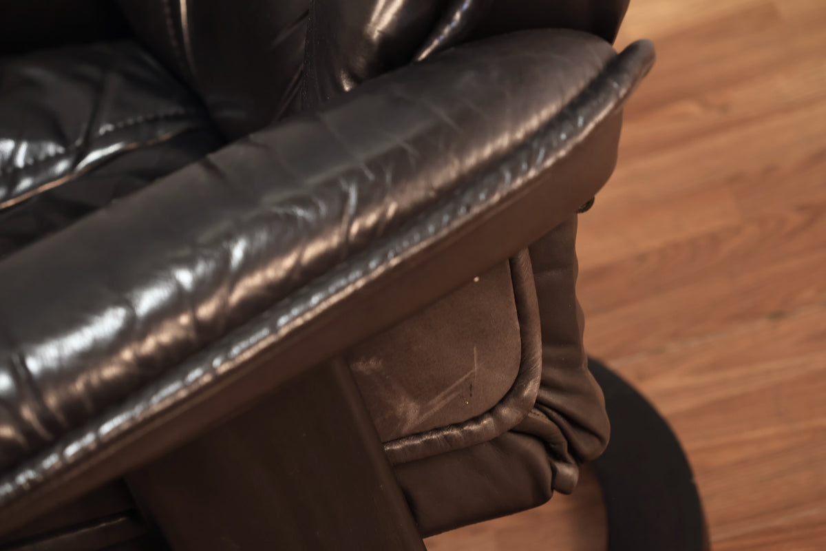 Ekornes "Stressless" Black Leather Recliner & Ottoman - ONLINE ONLY