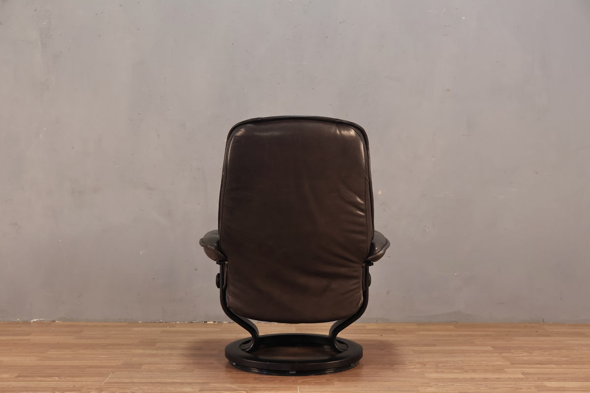 Ekornes "Stressless" Black Leather Recliner & Ottoman - ONLINE ONLY
