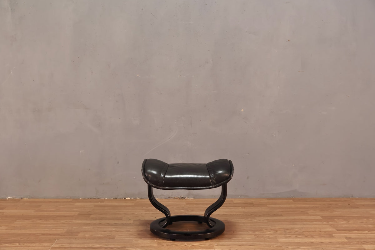 Ekornes "Stressless" Black Leather Recliner & Ottoman - ONLINE ONLY