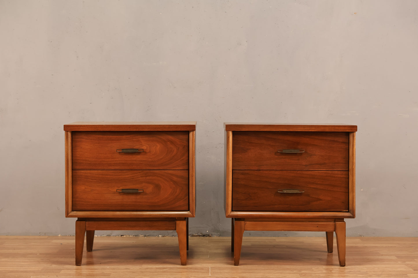 Mid Century Walnut 2-Drawer Nightstand
