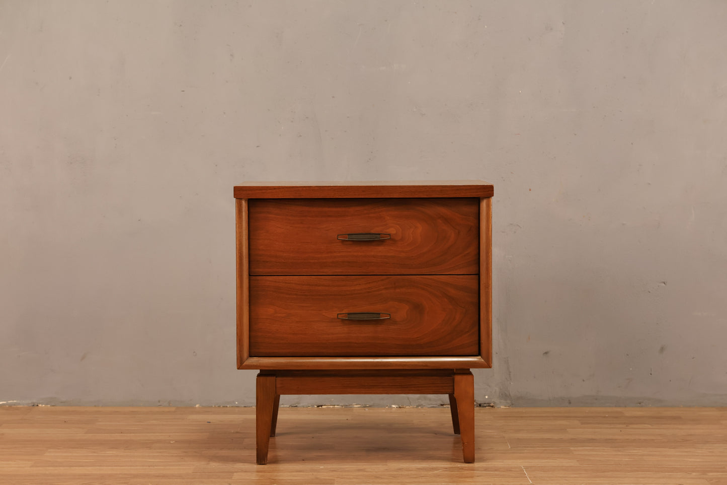 Mid Century Walnut 2-Drawer Nightstand