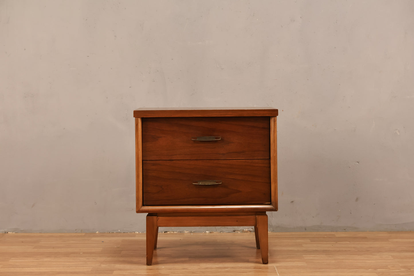 Mid Century Walnut 2-Drawer Nightstand