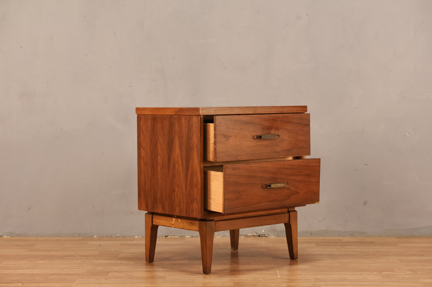 Mid Century Walnut 2-Drawer Nightstand