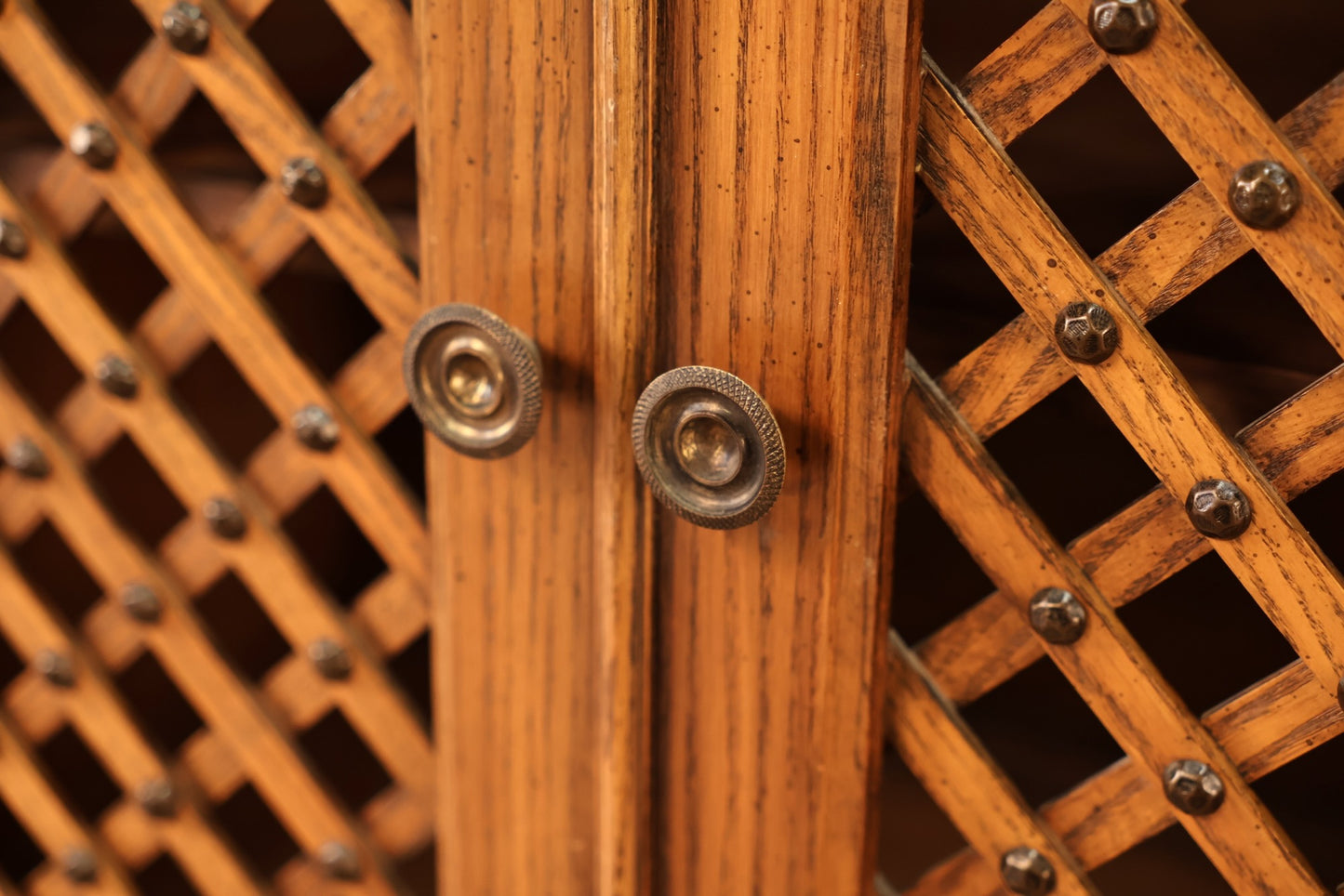 Mid Century Oak Lattice-Door Cabinet