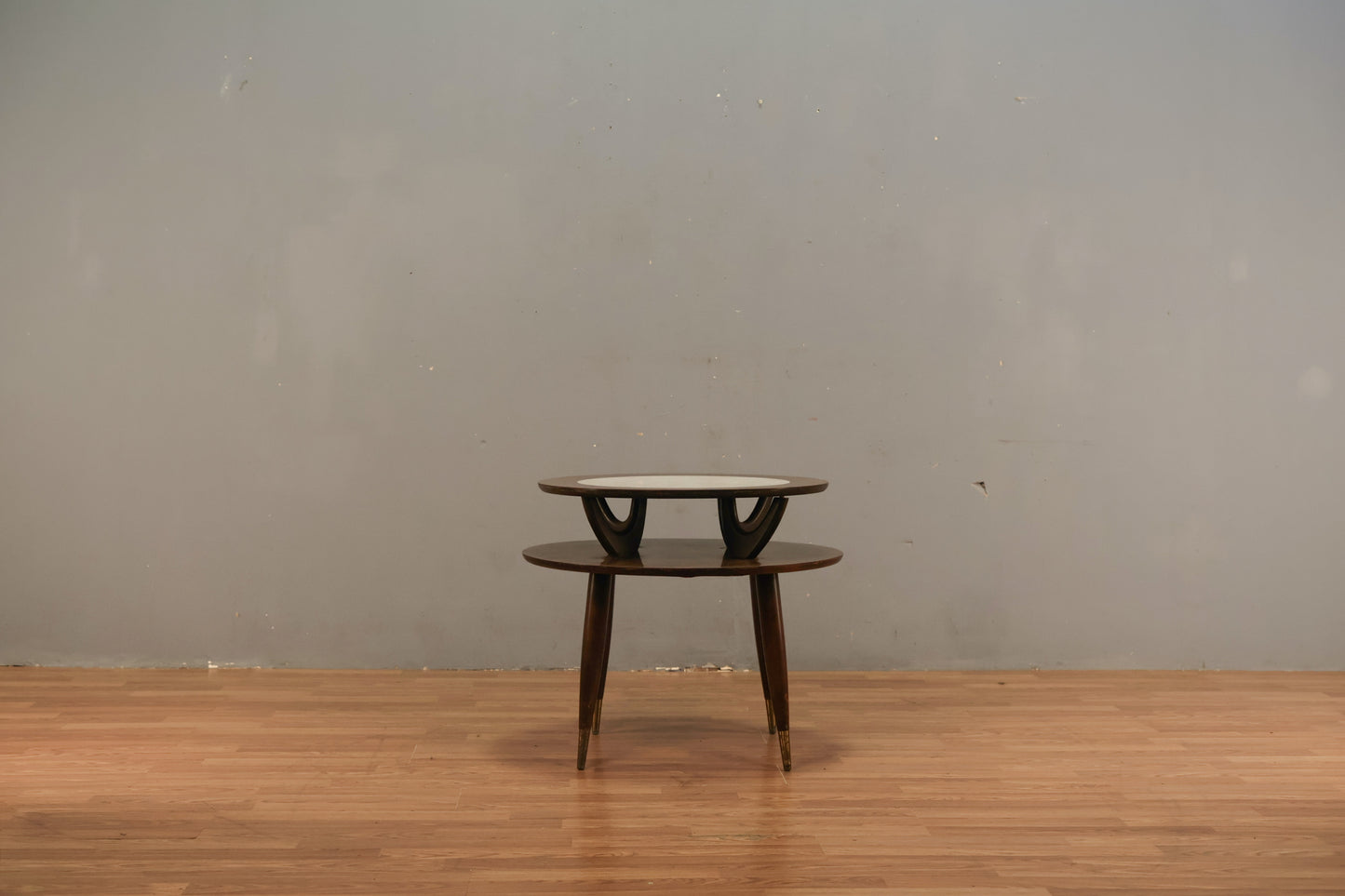 Mid Century Walnut & Laminate 2-Tier Side Table