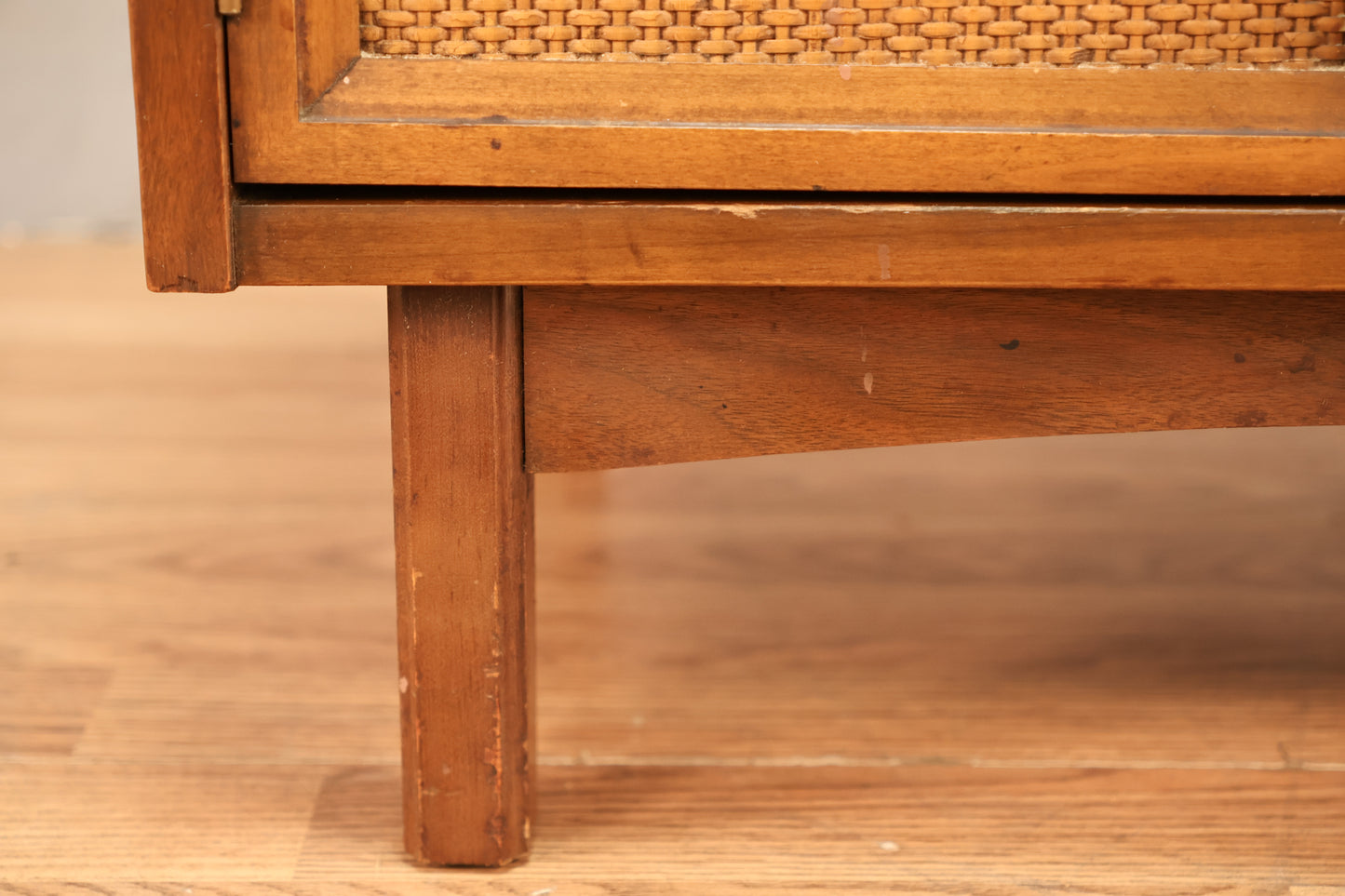 Mid Century Walnut & Woven 2-Door End Table