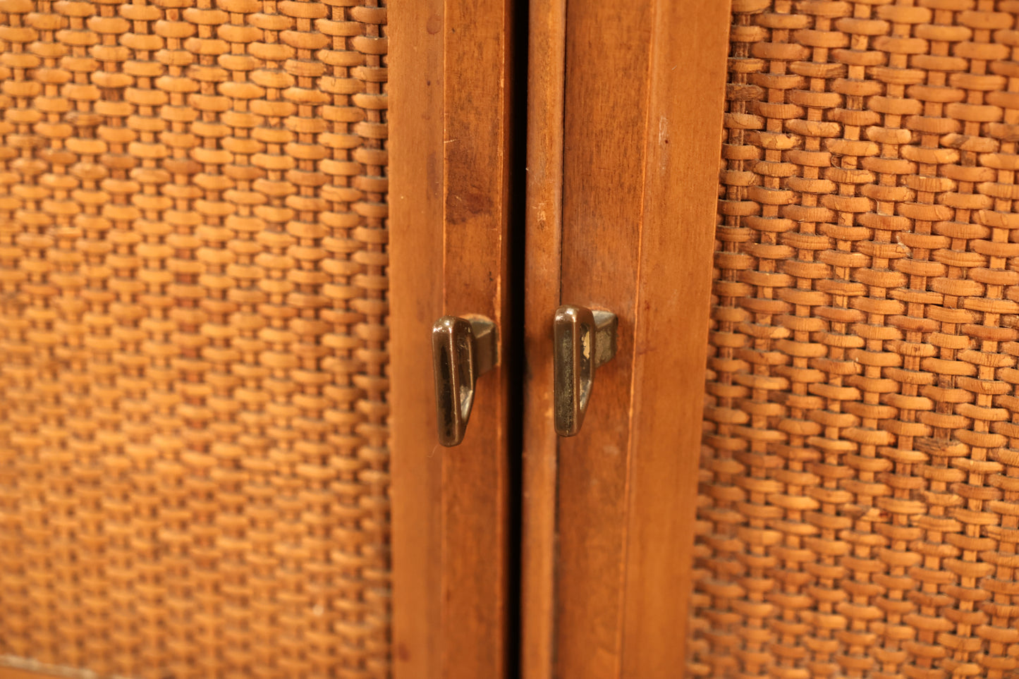 Mid Century Walnut & Woven 2-Door End Table