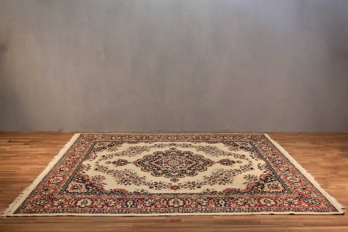 Large Cream & Crimson Floral Area Rug - ONLINE ONLY