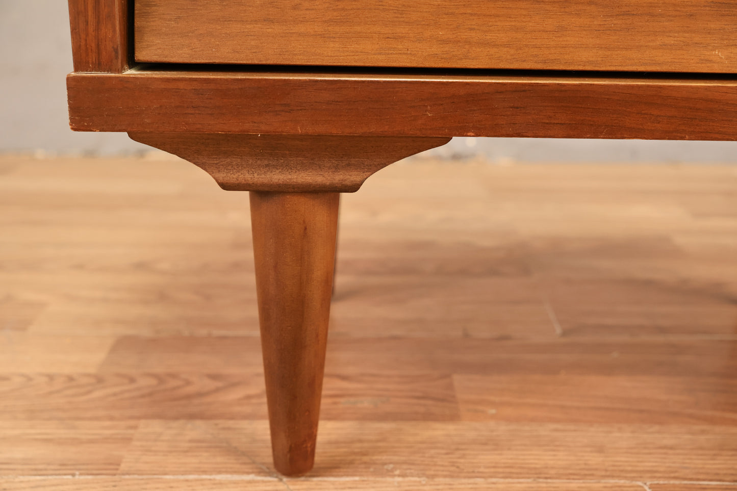 Mid Century Concave Walnut 2-Drawer Nightstand