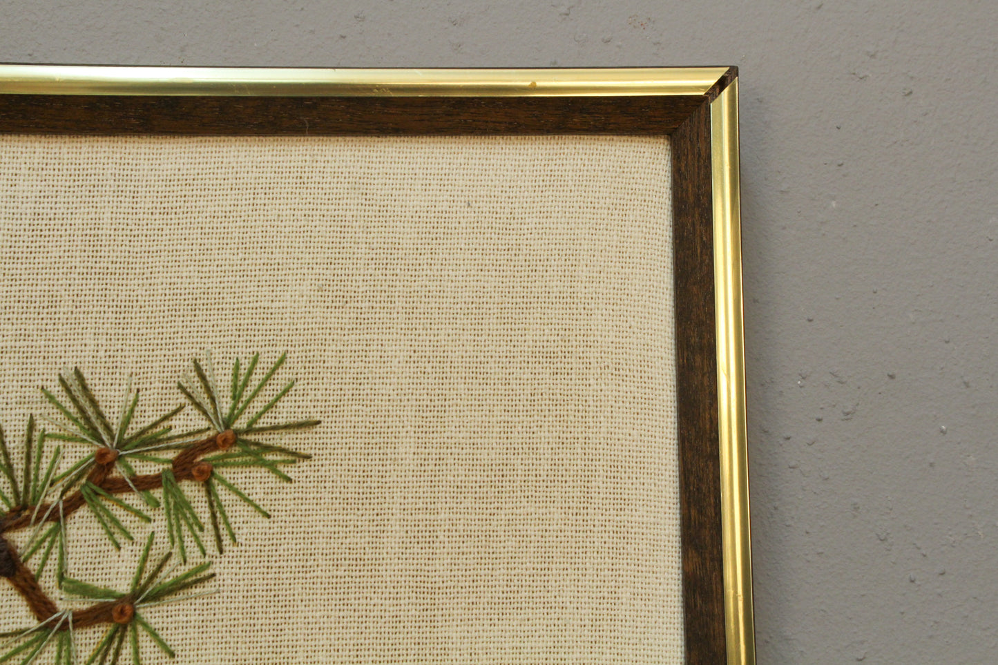 "Cardinal in Evergreens" 1970s Embroidered Art