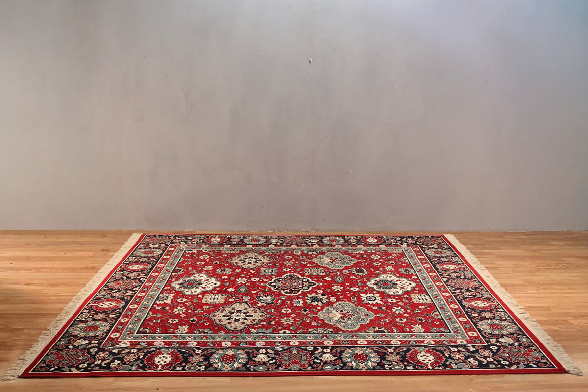 Large Crimson & Teal Floral Area Rug - ONLINE ONLY