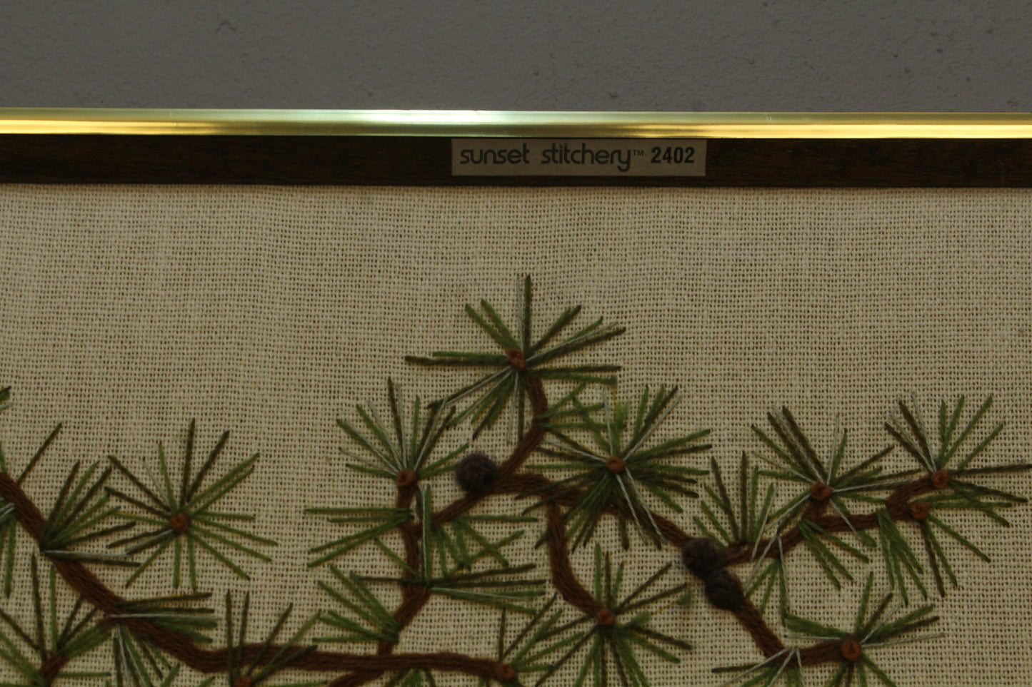 "Cardinal in Evergreens" 1970s Embroidered Art