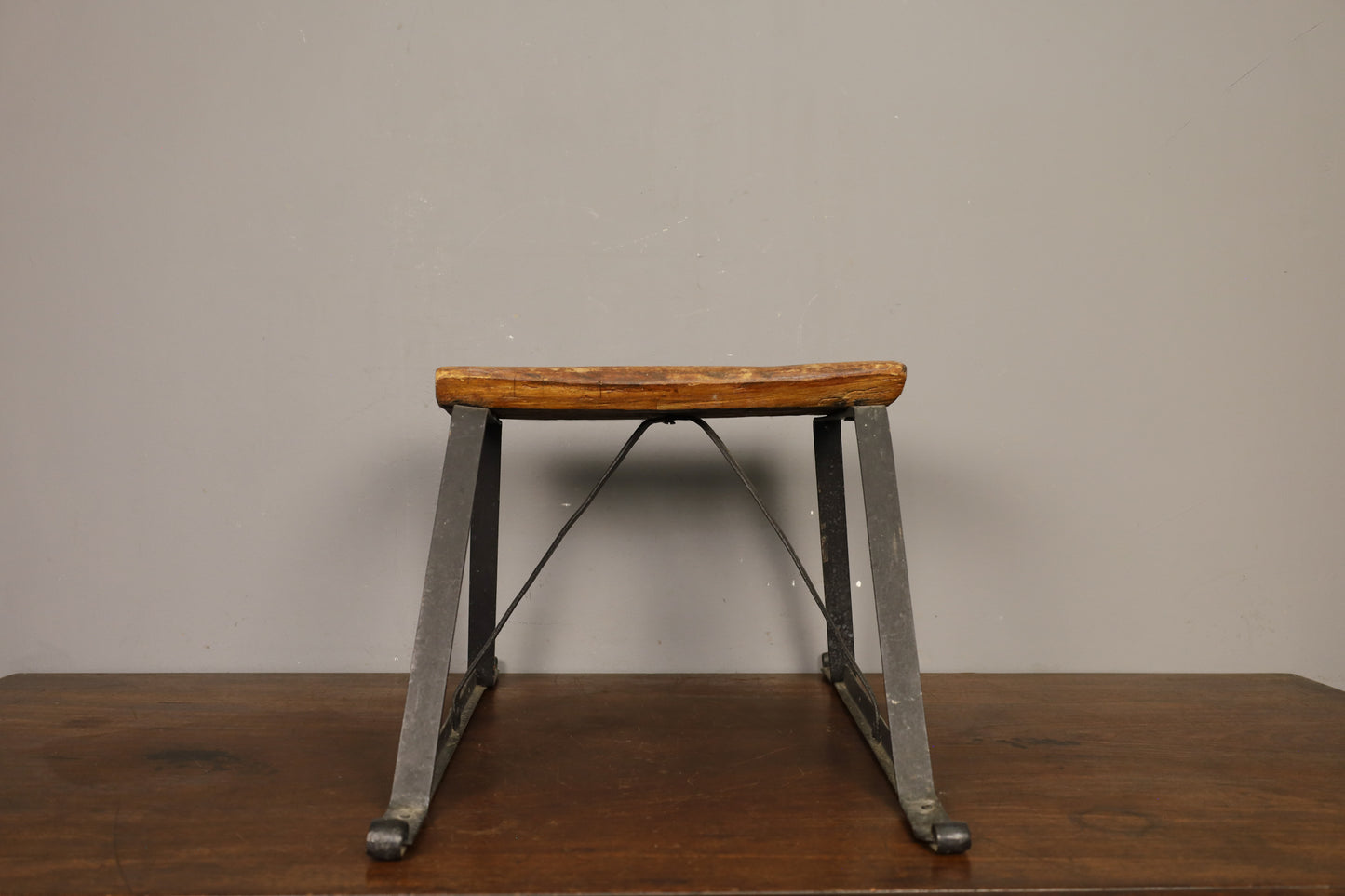 Low Industrial Wood & Iron Stool