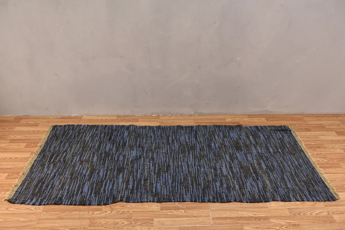 Woven Black & Blue Chindi Runner Rug