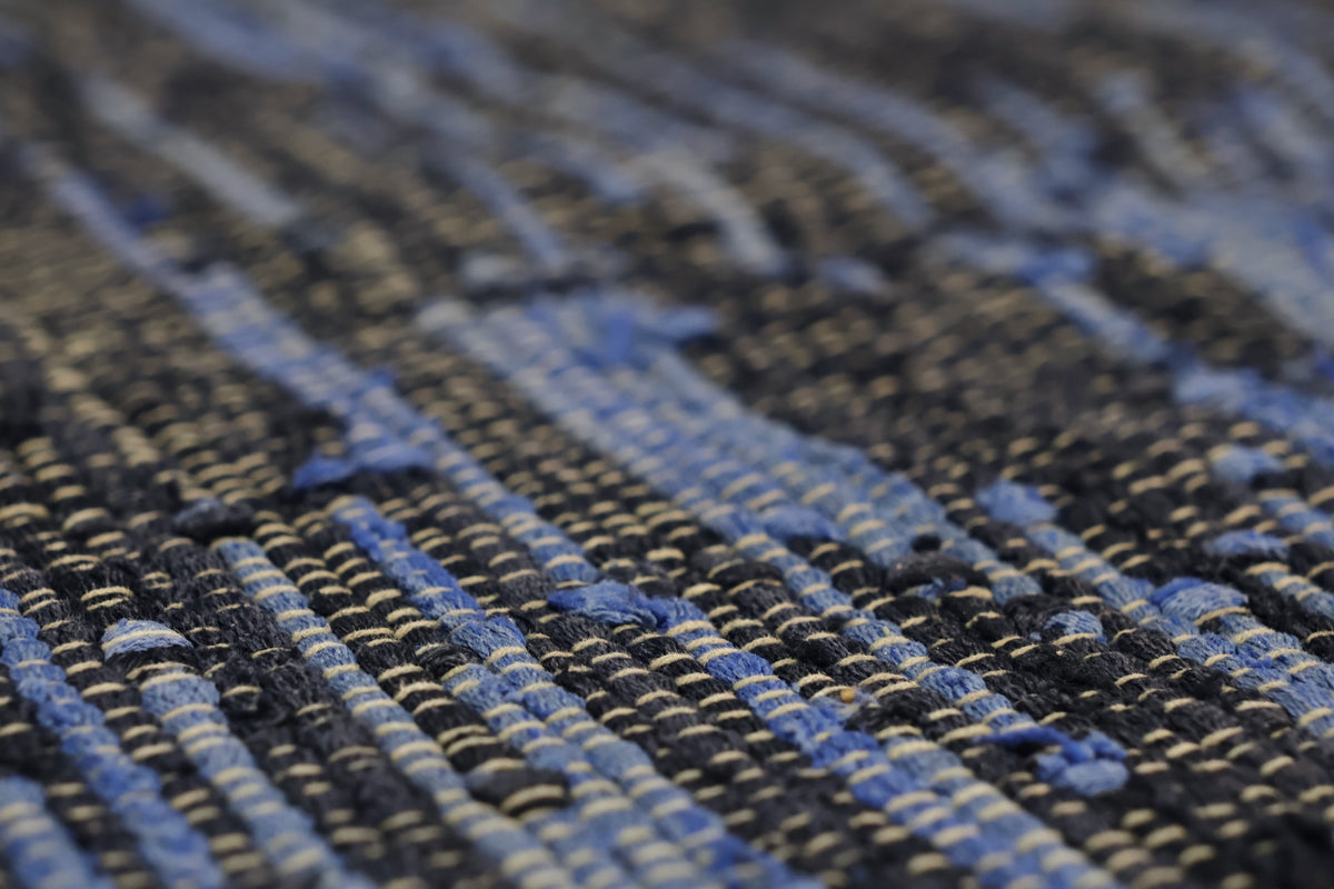 Woven Black & Blue Chindi Runner Rug
