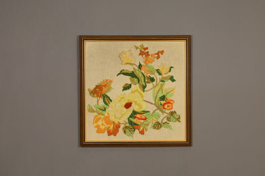 Yellow Gold Embroidered Flowers Art