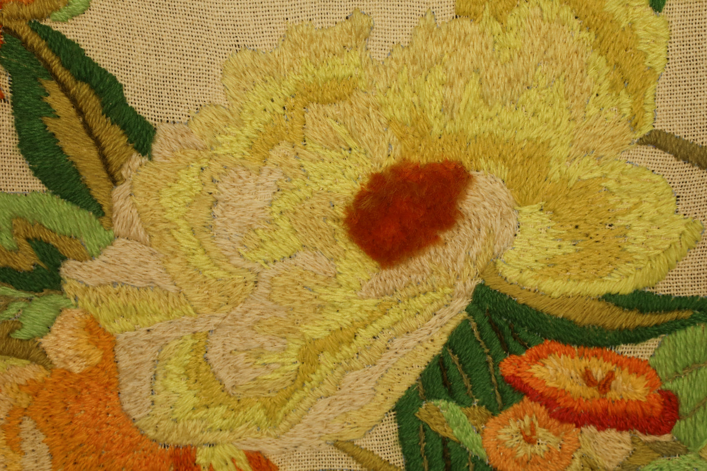 Yellow Gold Embroidered Flowers Art