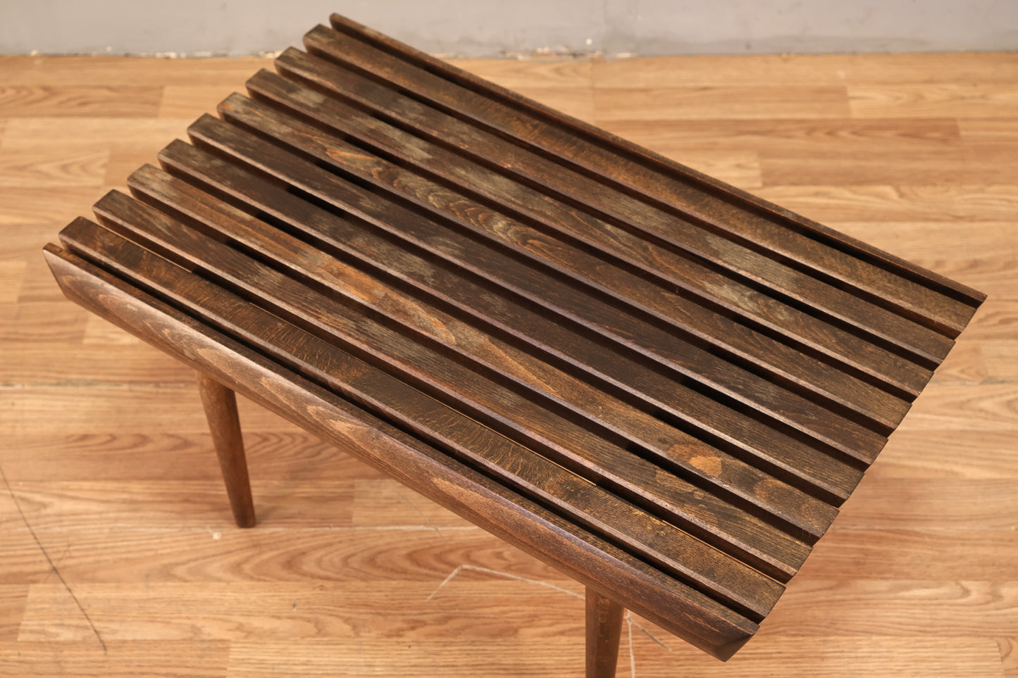 Petite Distressed Walnut Slatted Coffee Table