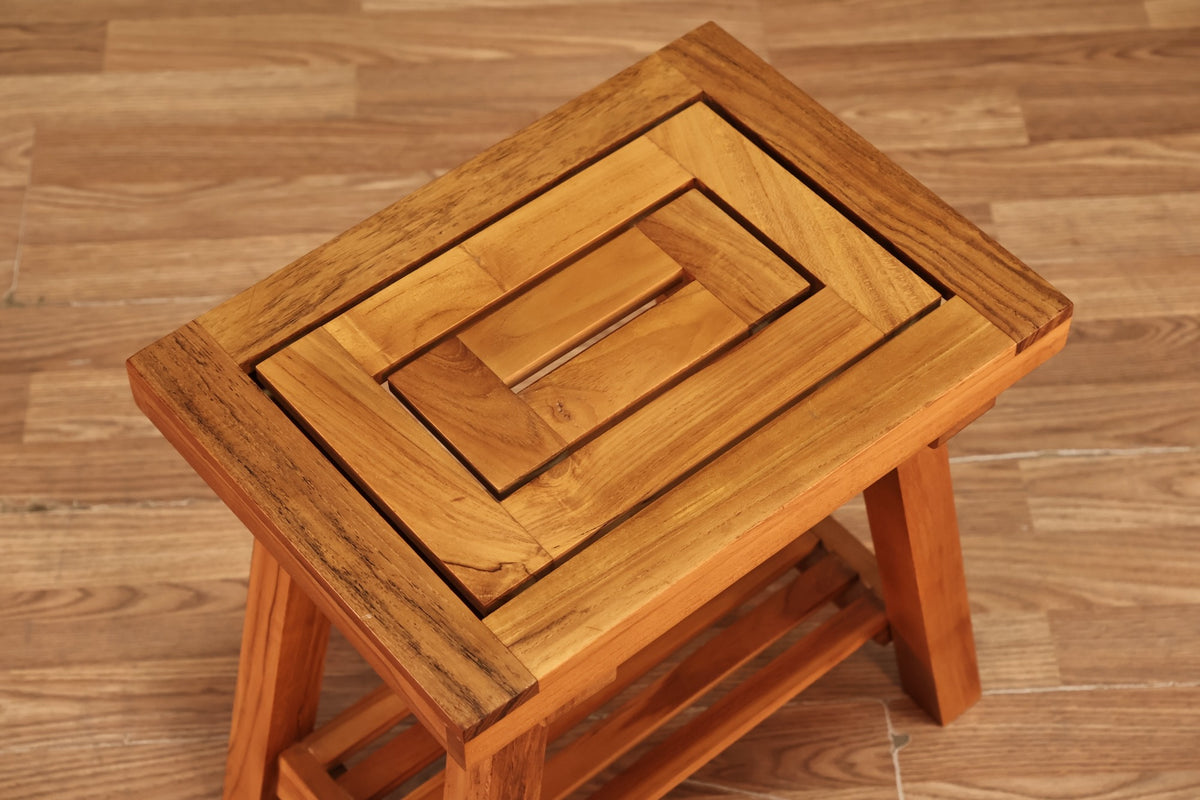 Contemporary Slatted Teak Stool