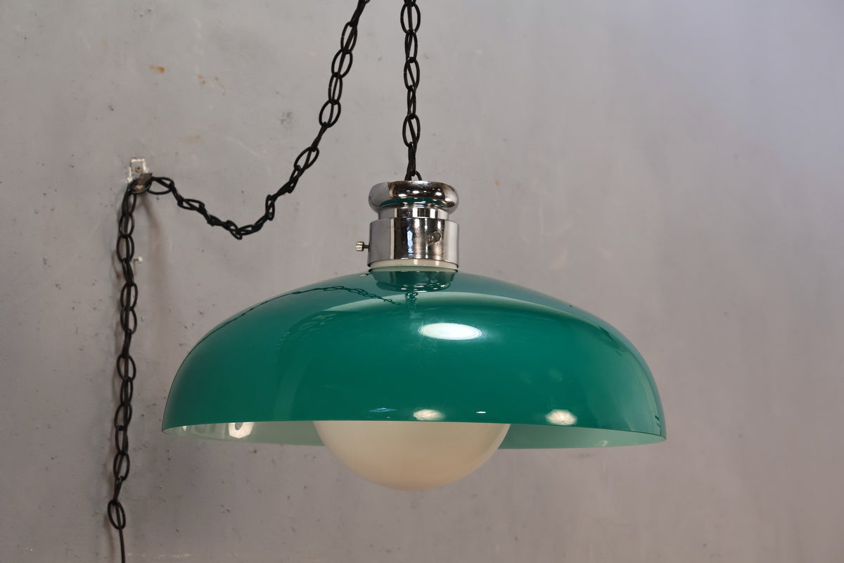 Green Glass & Chrome Swag Lamp