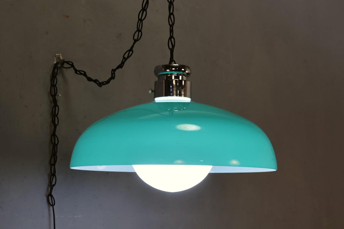Green Glass & Chrome Swag Lamp