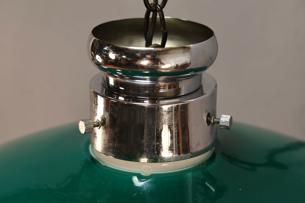 Green Glass & Chrome Swag Lamp
