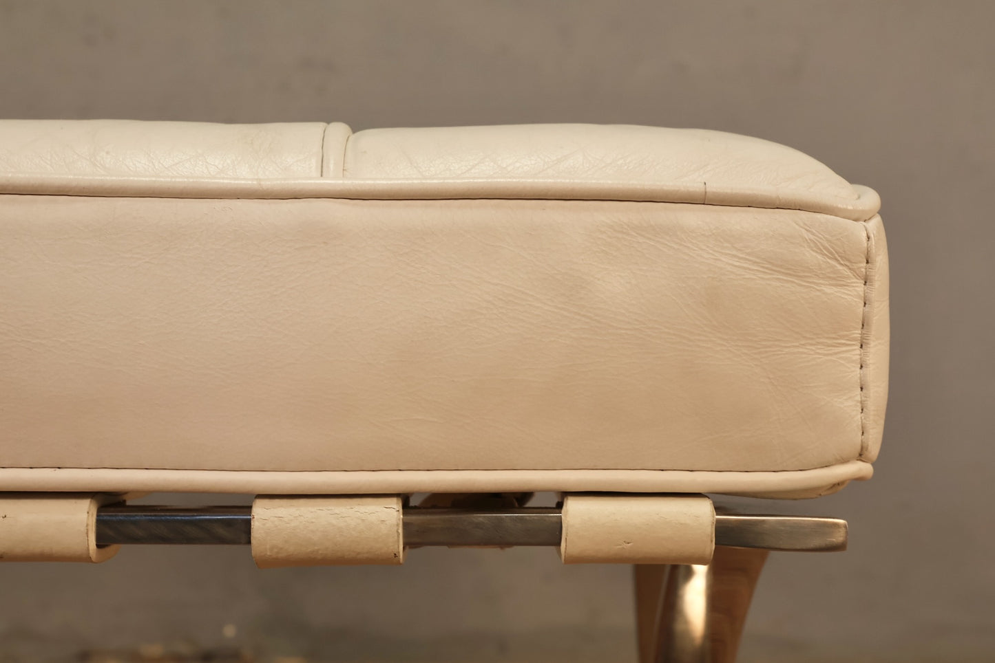 Barcelona-Style White & Chrome Ottoman