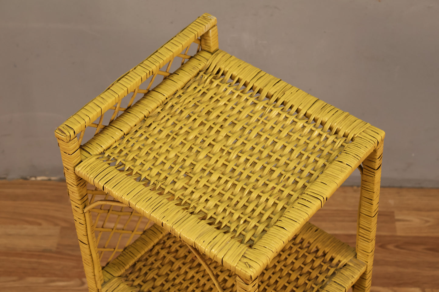 Petite Yellow Wicker 3-Tier Shelf