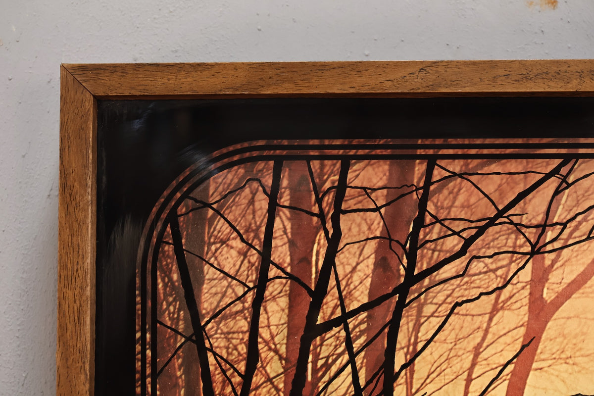 1970s "Misty Wood" Shadowbox Clock Art