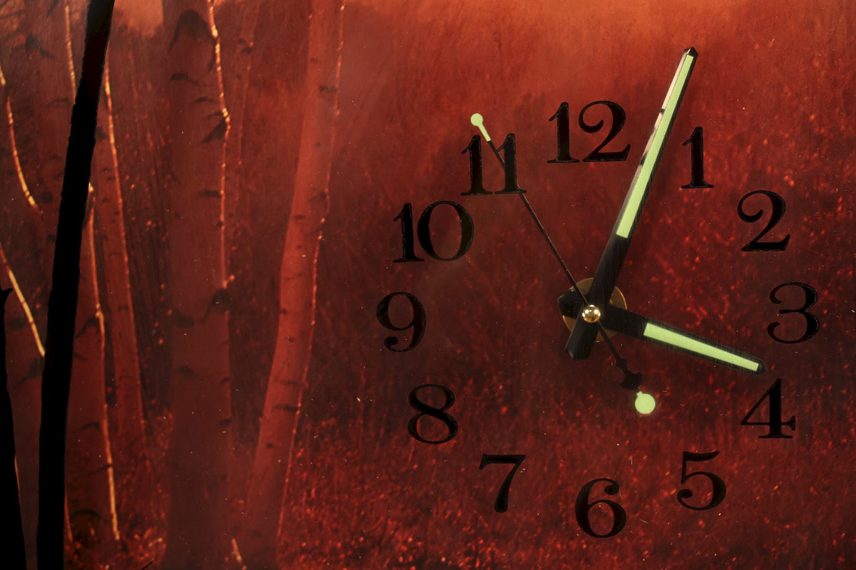 1970s "Misty Wood" Shadowbox Clock Art