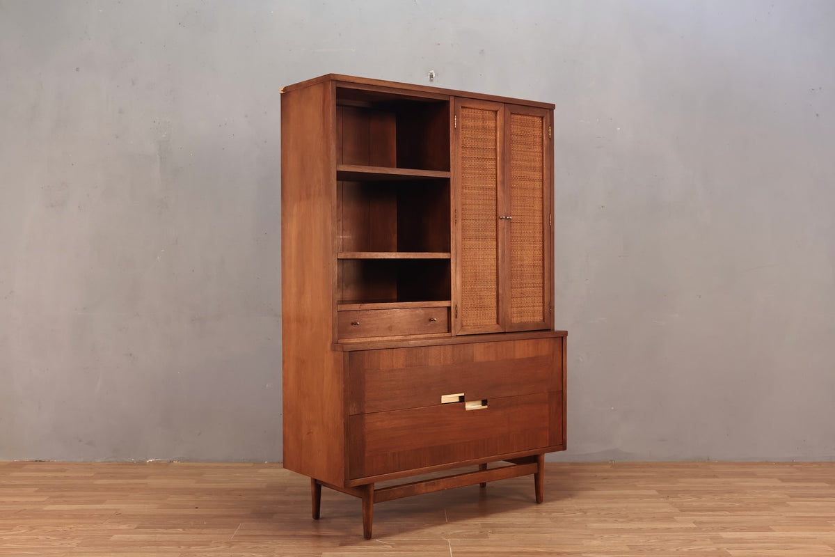 American of Martinsville Walnut & Cane Wall Unit