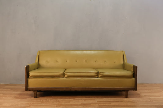 Green-Gold Vinyl Sleeper Sofa