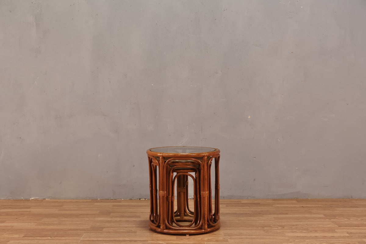 Trio of Bamboo & Glass Nesting Tables