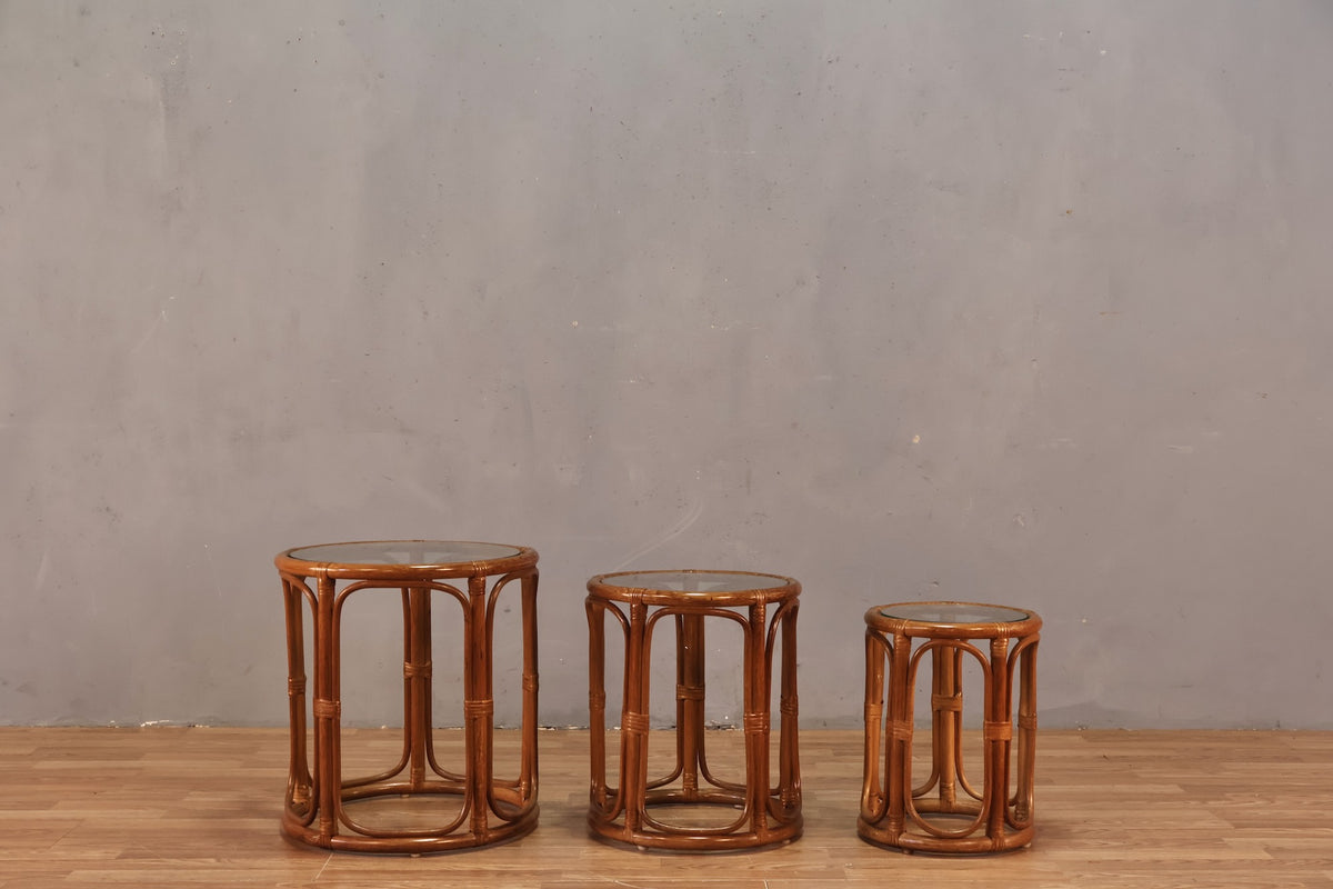 Trio of Bamboo & Glass Nesting Tables