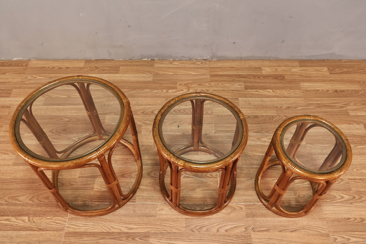 Trio of Bamboo & Glass Nesting Tables