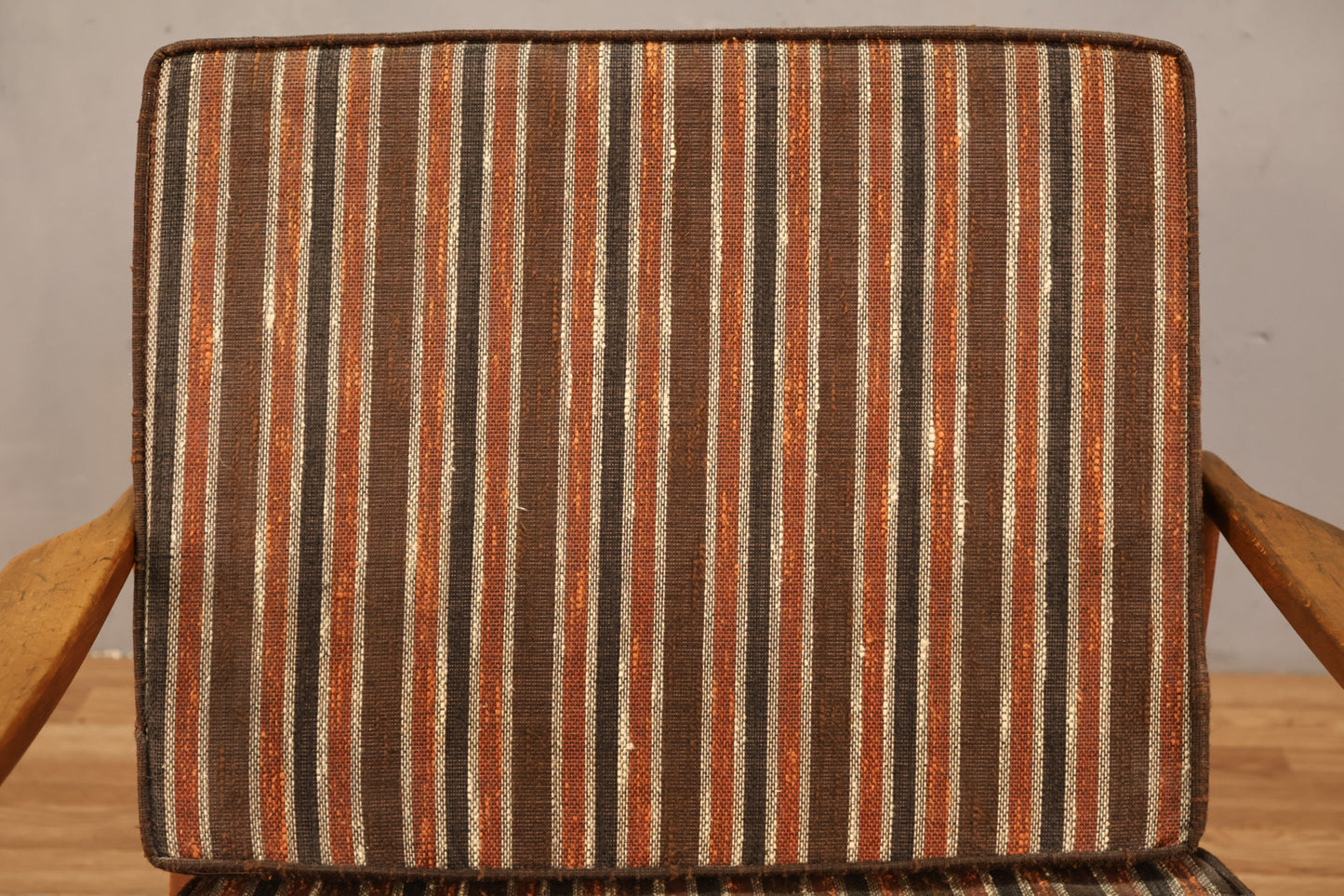 Classic Mid Century Walnut & Stripe Lounge Chair - ONLINE ONLY