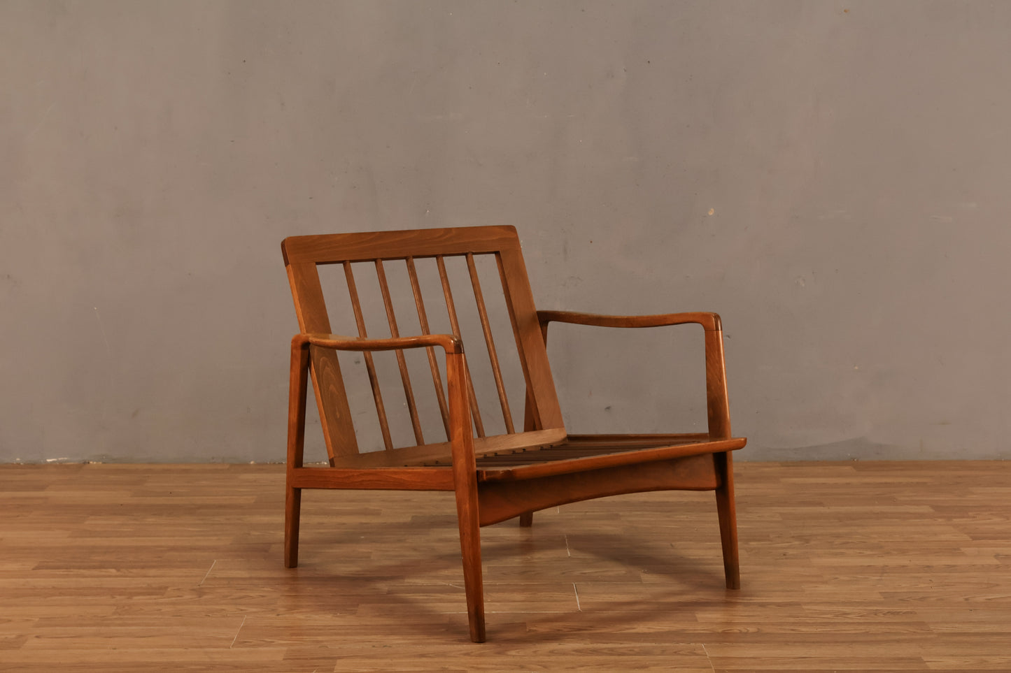 Classic Mid Century Walnut & Stripe Lounge Chair - ONLINE ONLY