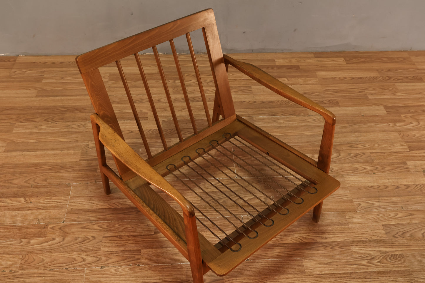 Classic Mid Century Walnut & Stripe Lounge Chair - ONLINE ONLY